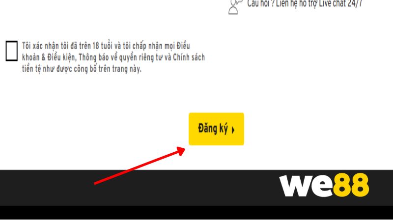 Bấm đồng ý để hoàn tất đăng ký WE88