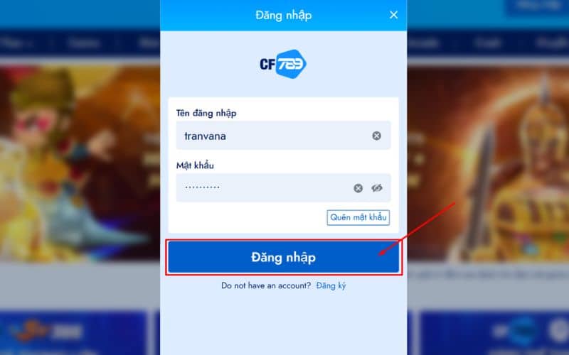 Bấm vào Đăng Nhập để hoàn tất đăng nhập CF789 Bấm vào Đăng Nhập để hoàn tất đăng nhập CF789