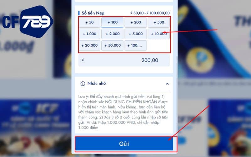 Chọn mức tiền và sau đó bầm gửi để xác nhận giao dịch Chọn mức tiền và sau đó bầm gửi để xác nhận giao dịch