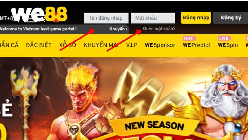 Điền các thông tin đăng nhập WE88