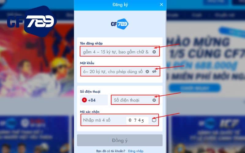 Điền các thông tin vào biểu mẩu đăng ký CF789 Điền các thông tin vào biểu mẩu đăng ký CF789