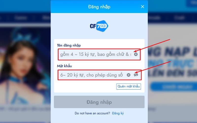 Điền thông tin gồm tên đăng nhập và mật khẩu Điền thông tin gồm tên đăng nhập và mật khẩu