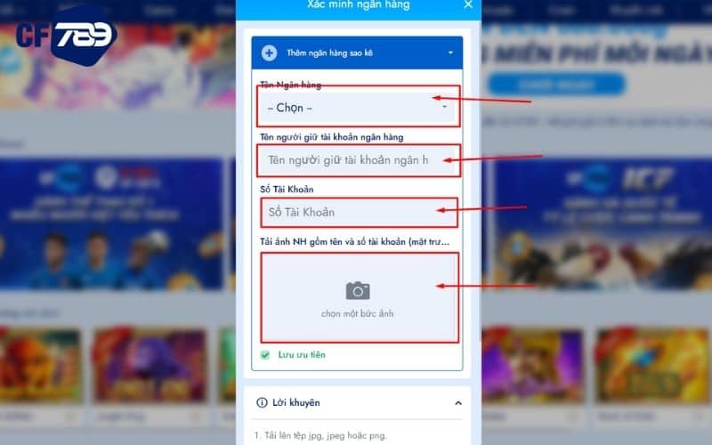 Nhập thông tin ngân hàng đầu đủ Nhập thông tin ngân hàng đầu đủ