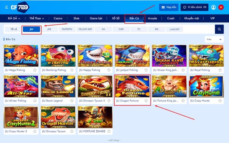 Hướng dẫn các bước chơi rồng tài lộc tại CF789