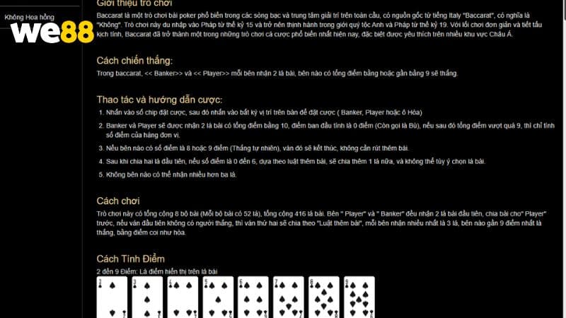 Luật chơi baccarat online tại WE88